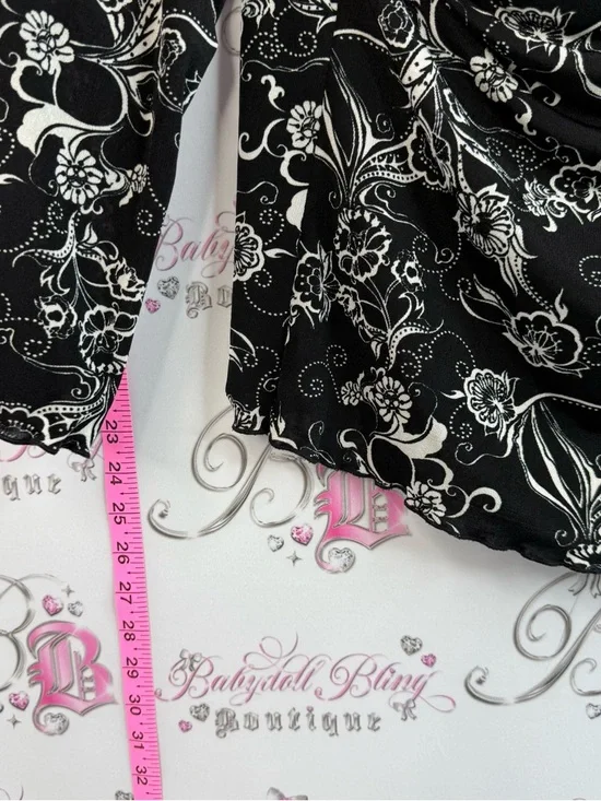 Long sleeve Black & White Long Sleeve Floral Drape Neck Women's Top Lightweight - Picture 5 of 7